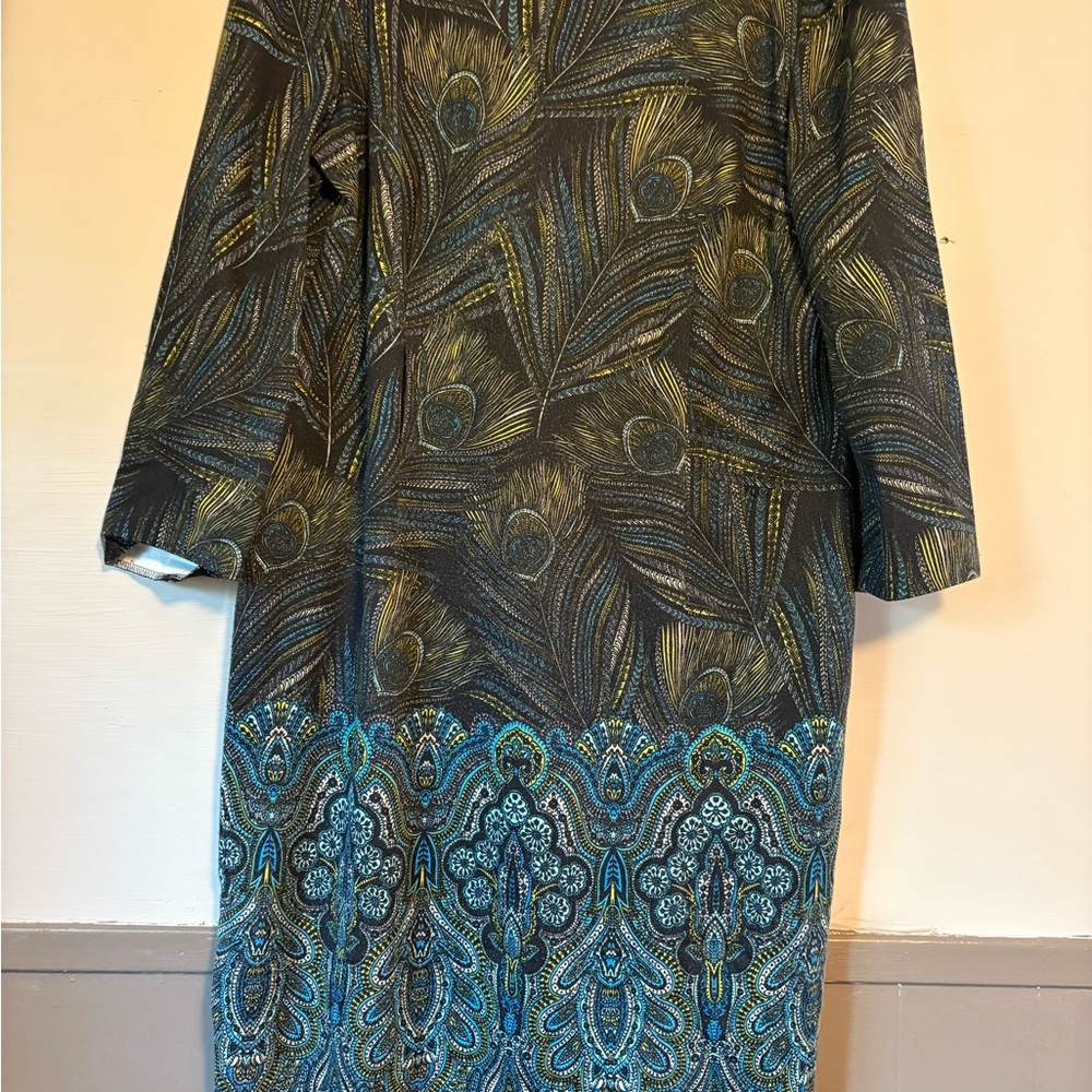 London Style Peacock Feather Dress - Green and Blue